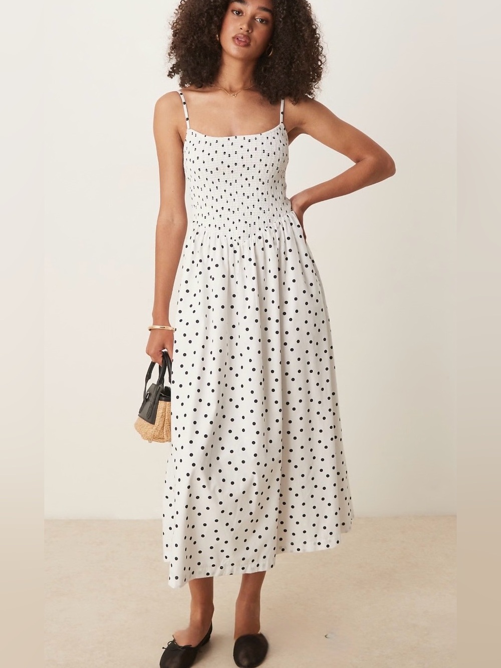 NWT Abercrombie & Fitch Polka Dot Smocked Midi Dress